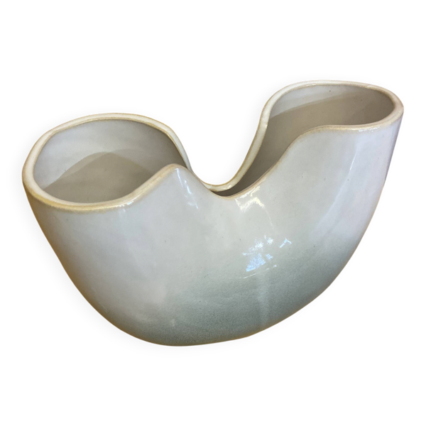 Vase design gilde céramique blanc bleu — Beyit