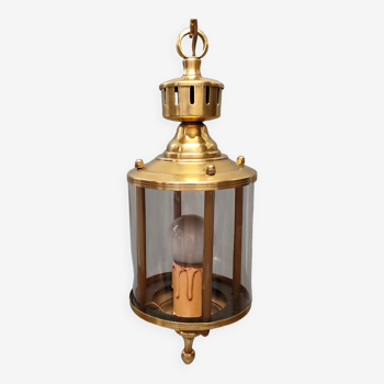Chandelier Lantern-cage cylinder - A fire - 1950s/1960s - France - Brass, Glass