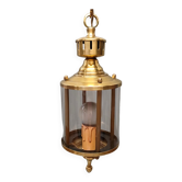 Lustre Lanterne-cage cylindre - Un feu - Années 1950/1960 - France - Laiton, Verre