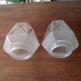 Pair of opalescent and gilded lamp glass