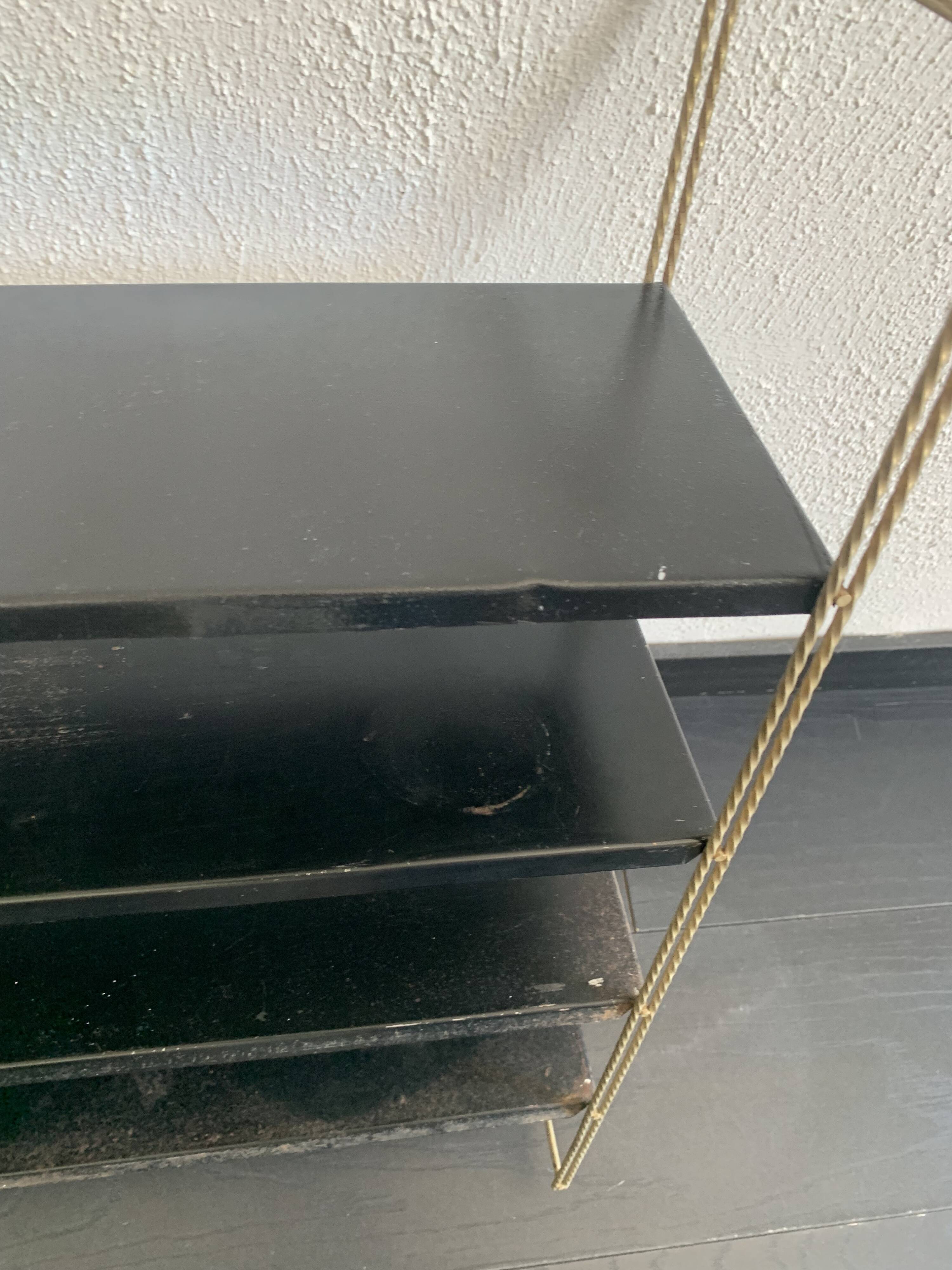 Vintage 1960 String wall shelf black and gold - 60 x 48 cm