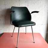 Vintage green faux leather and chrome armchair