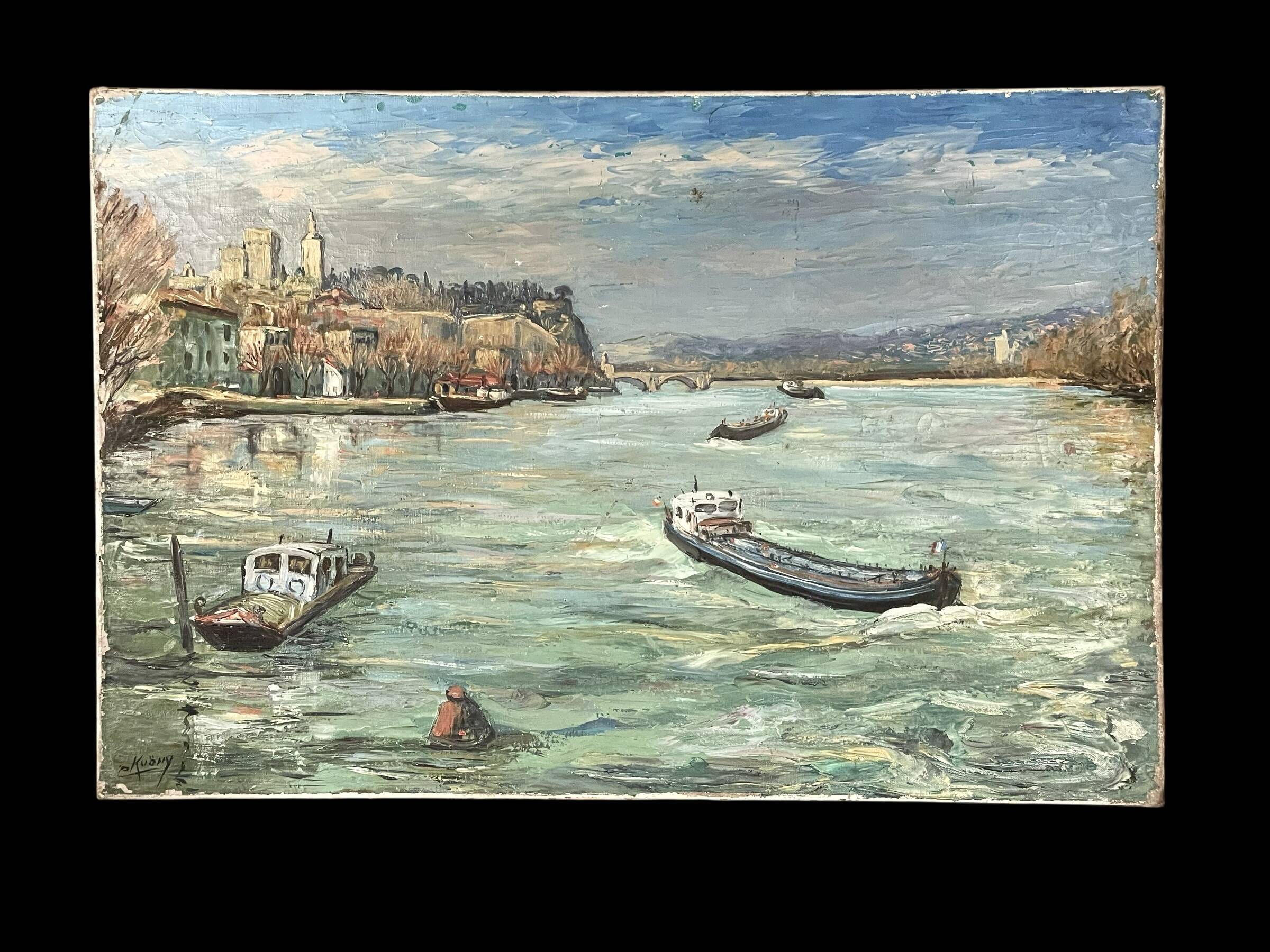 Tableau ancien « Le pont d’Avignon »
