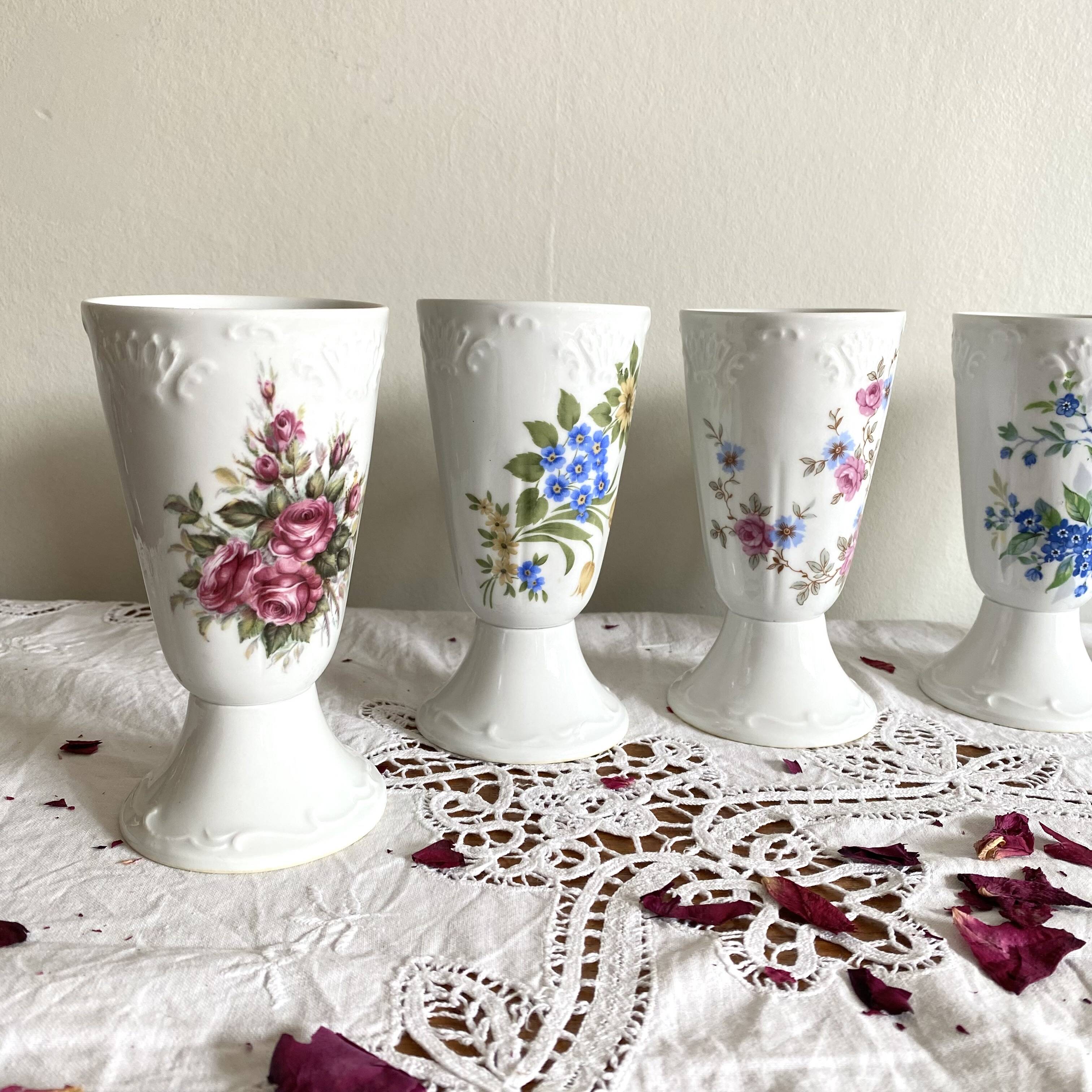 5 Mazagran flower coffee cups porcelain Limoges vintage