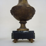 Pair of art nouveau vases in regulation on marble base signed l and f moreau