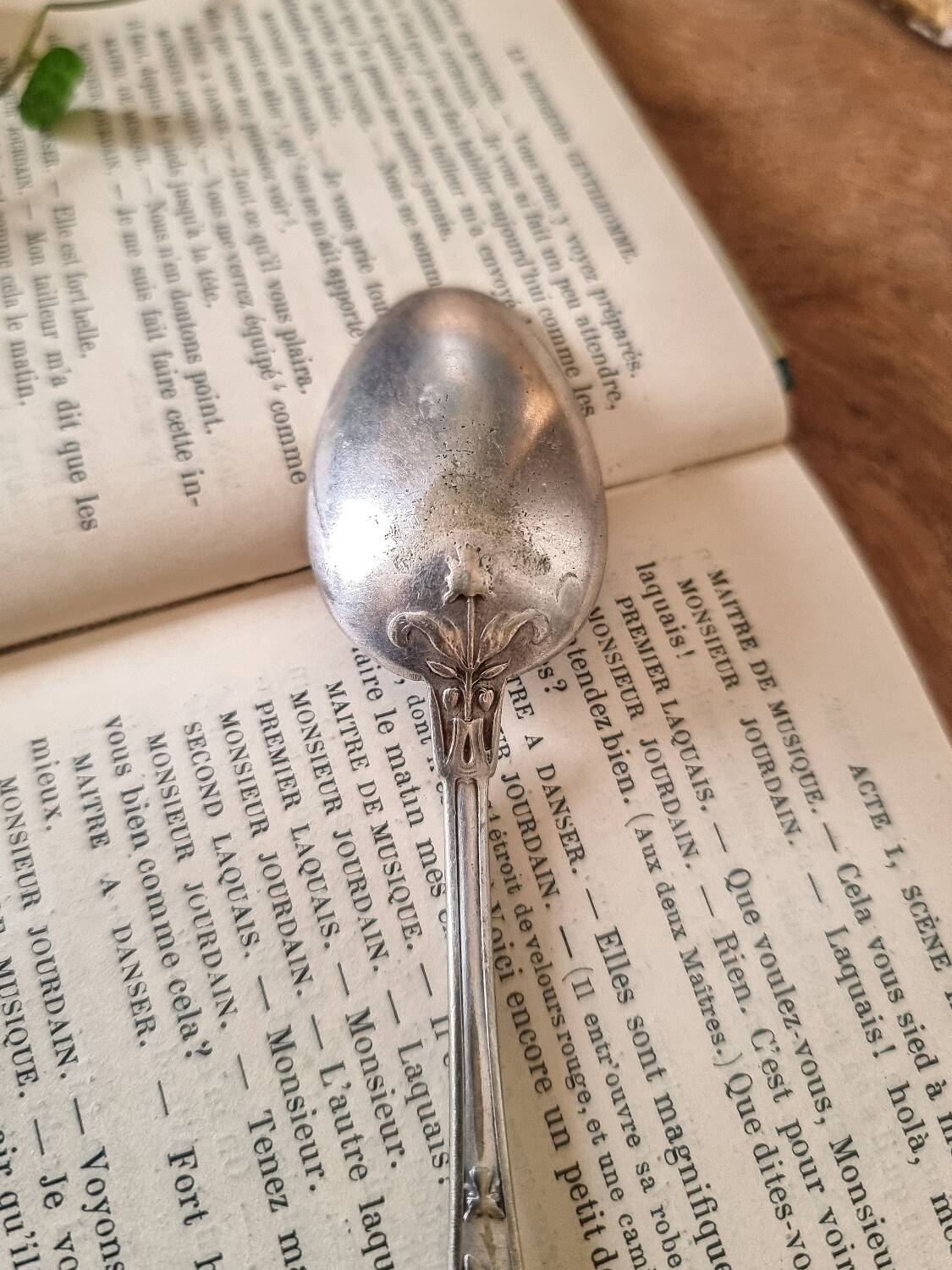 6 small spoons, silver metal 5gr, mix of 2 models, art nouveau style