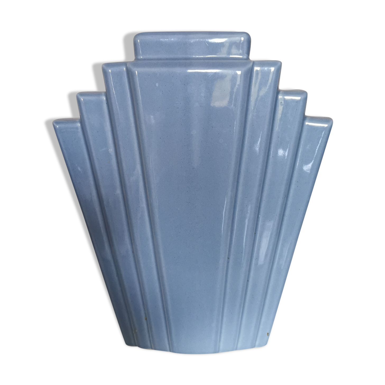 Grey ceramic art deco vase, fan shape.