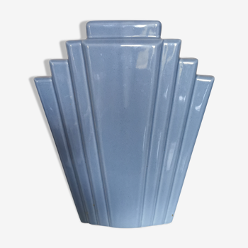 Grey ceramic art deco vase, fan shape.