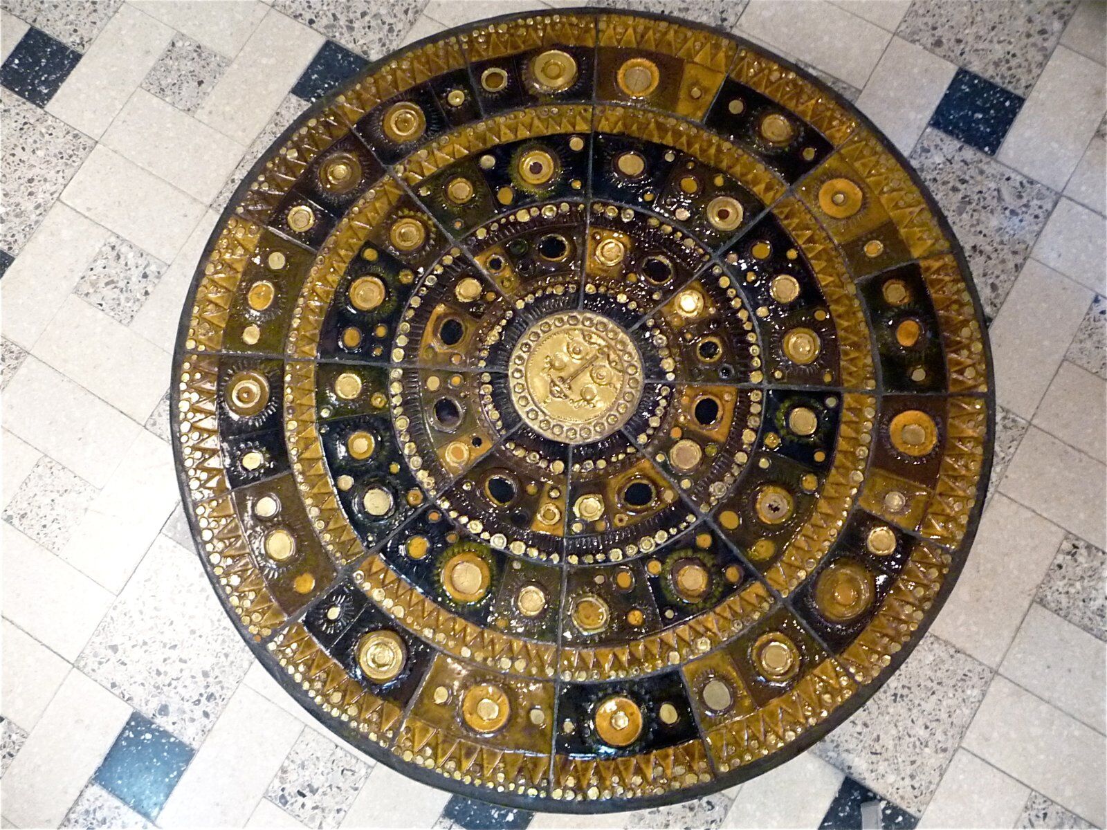 Large Round Ceramic Art tiled coffee table by Renate Rhein, Germany 1960s