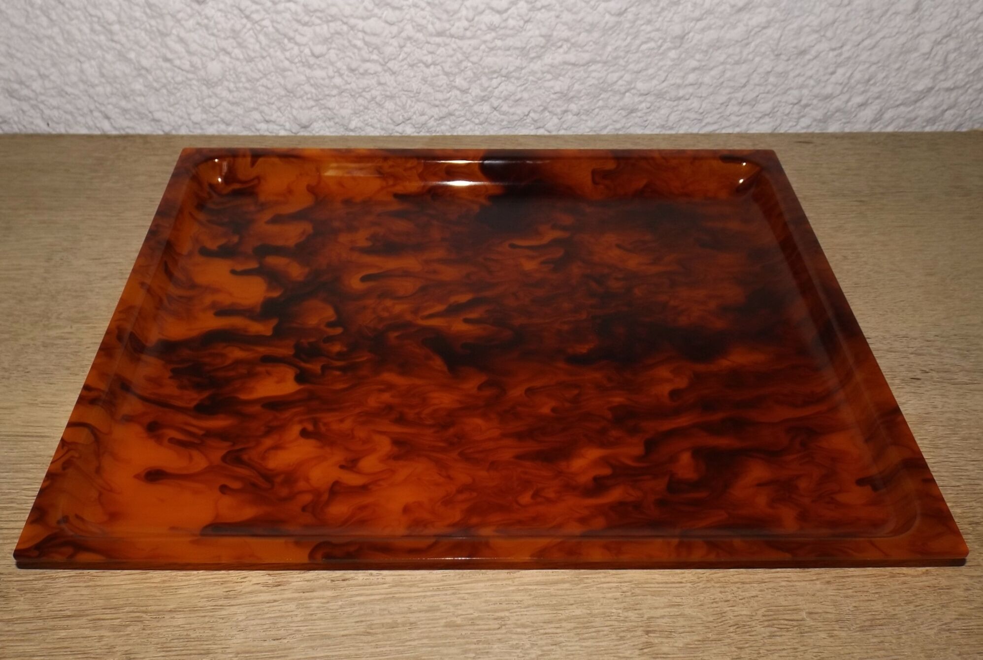 Rectangular tray in lucite décor fake tortoise-shell circa 1970