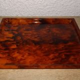 Rectangular tray in lucite décor fake tortoise-shell circa 1970