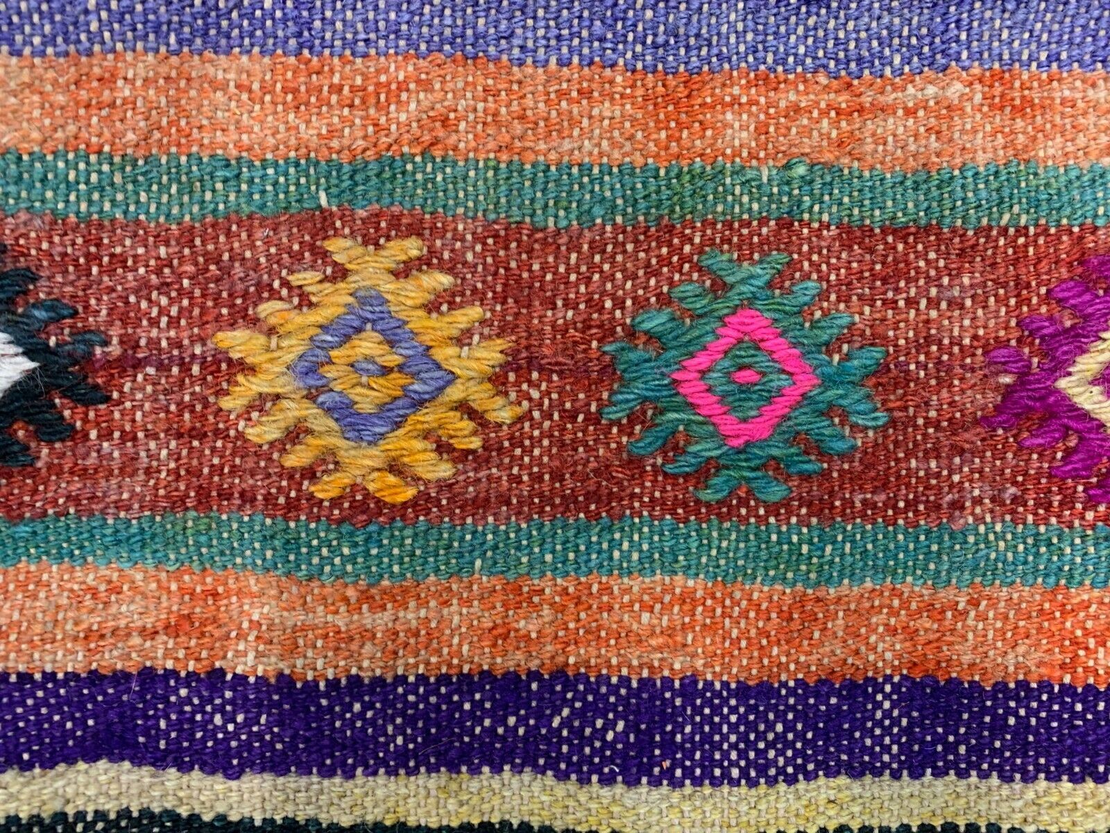 Colourful Vintage Turkish Kilim 318x138 cm Kelim Rug Wool Red Green Black Large