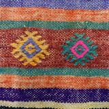 Colourful Vintage Turkish Kilim 318x138 cm Kelim Rug Wool Red Green Black Large