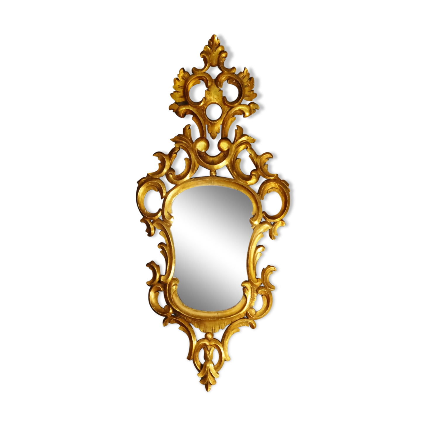 Carved and gilded wooden mirror with gold leaf 46 x 103 cm