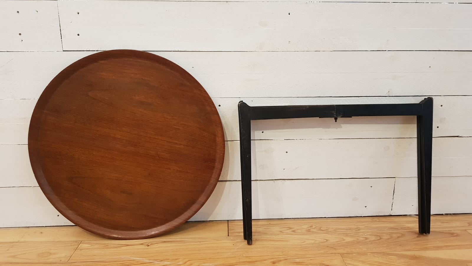 Folding coffee table top round teak Sweden 1950