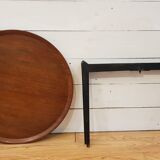 Folding coffee table top round teak Sweden 1950