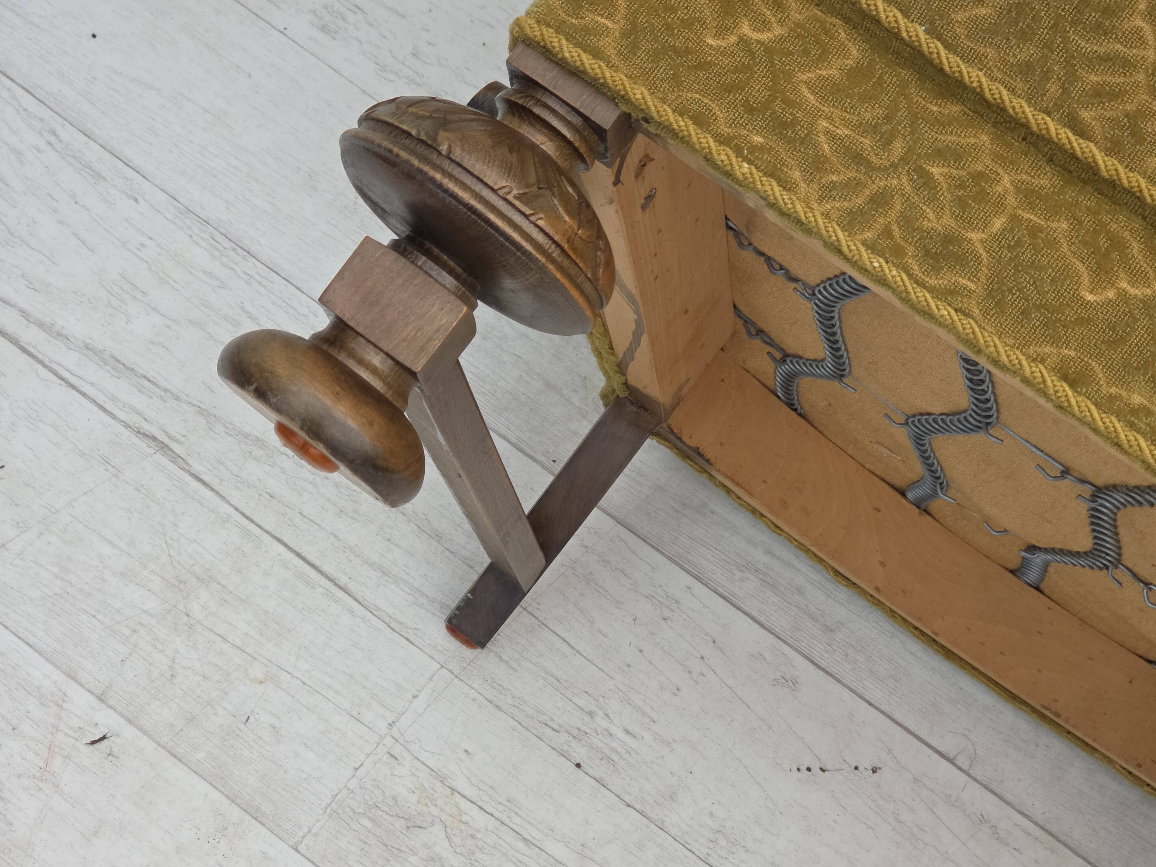 1960s, Danish highback armchair, furniture cotton/wool fabric, oak wood.