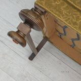 1960s, Danish highback armchair, furniture cotton/wool fabric, oak wood.