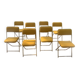 Series of 8 vintage Lafuma chairs golden color