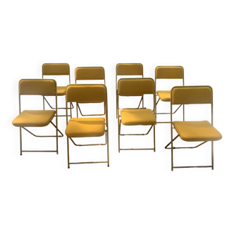 8 chaises vintage Lafuma couleur dorée
