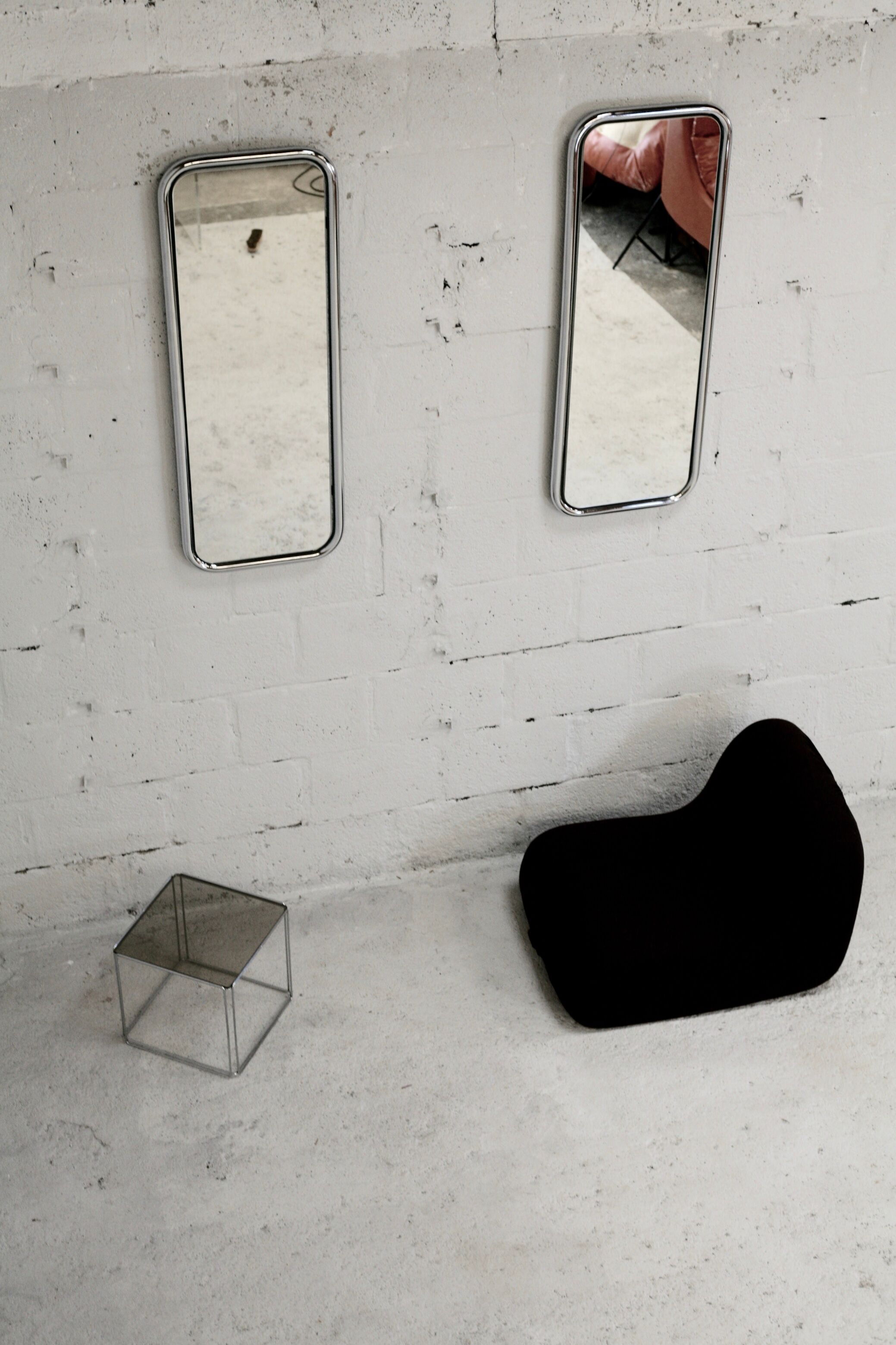 Pair of 70s tubular mirrors, chrome steel