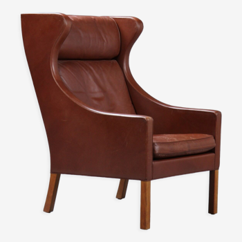 Fauteuil Wing, Børge Mogensen, model 2204, cuir marron