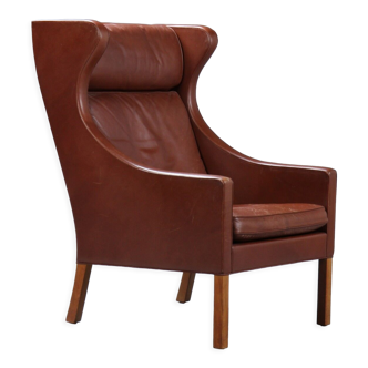 Børge Mogensen, Wing chair, model 2204, brown leather