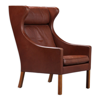 Fauteuil Wing, Børge Mogensen, model 2204, cuir marron