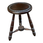 Tabouret tripode vintage des années 60 en bois sculpté style Charles Dudouy