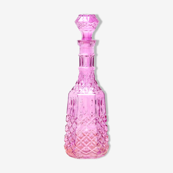 Carafe en verre rose violette années 60