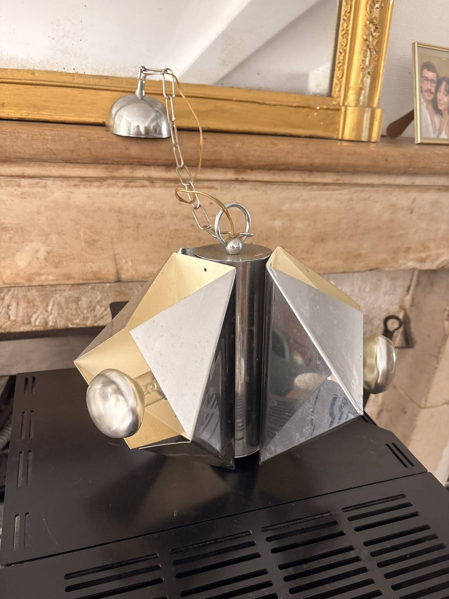 Vintage Space Age Chrome Metal Suspension Chandelier Sciolari