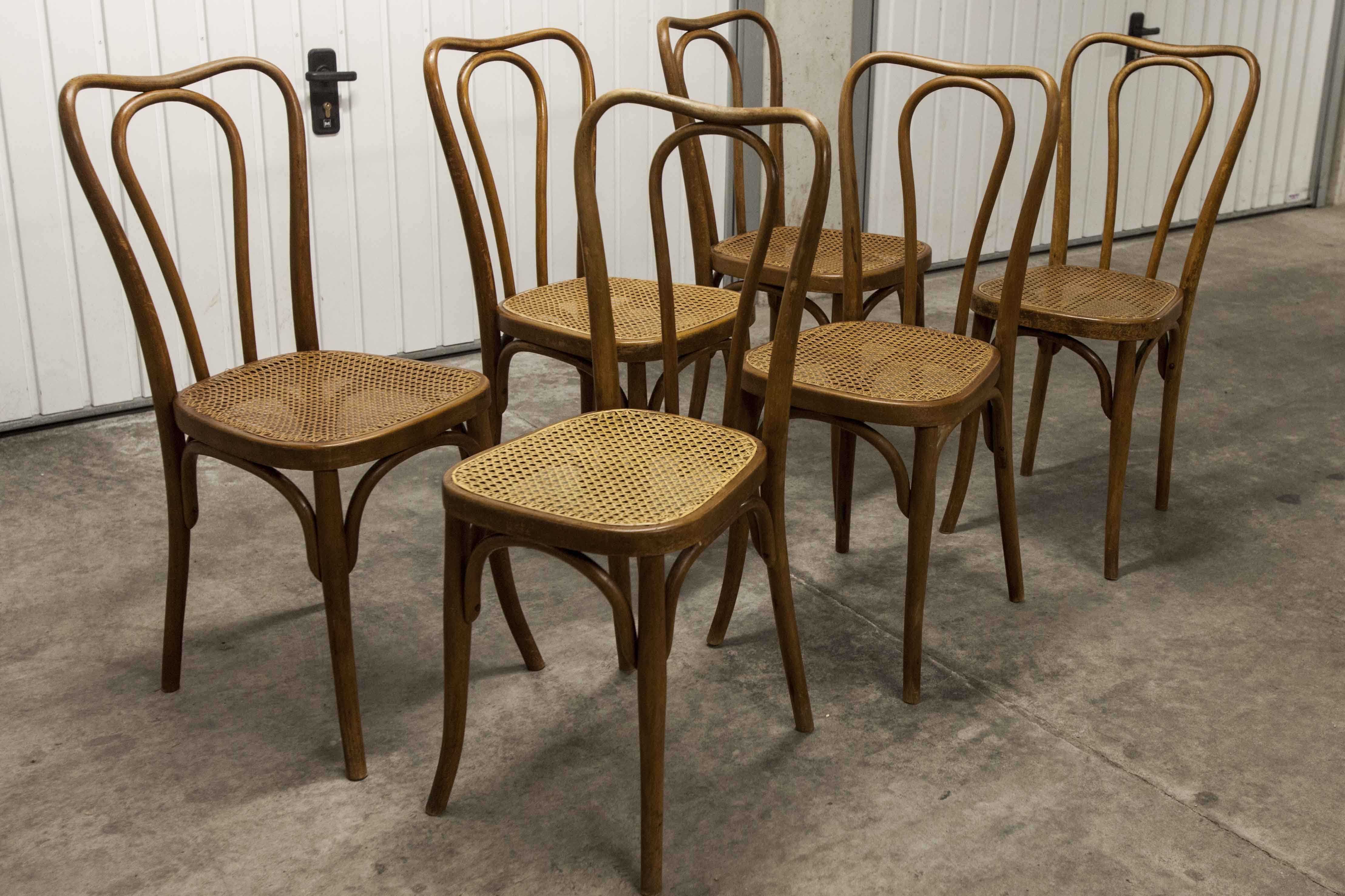 Set of 6 chairs bistro j&j kohn 1900 seat cannage