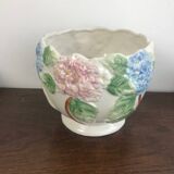 Vintage slip pot with hydrangea pattern