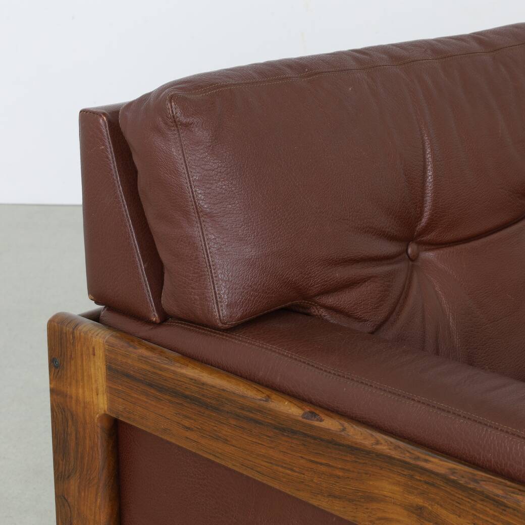 Danish Sofa in Leather and Rosewood by H. W. Klein for Bramin, 1970s