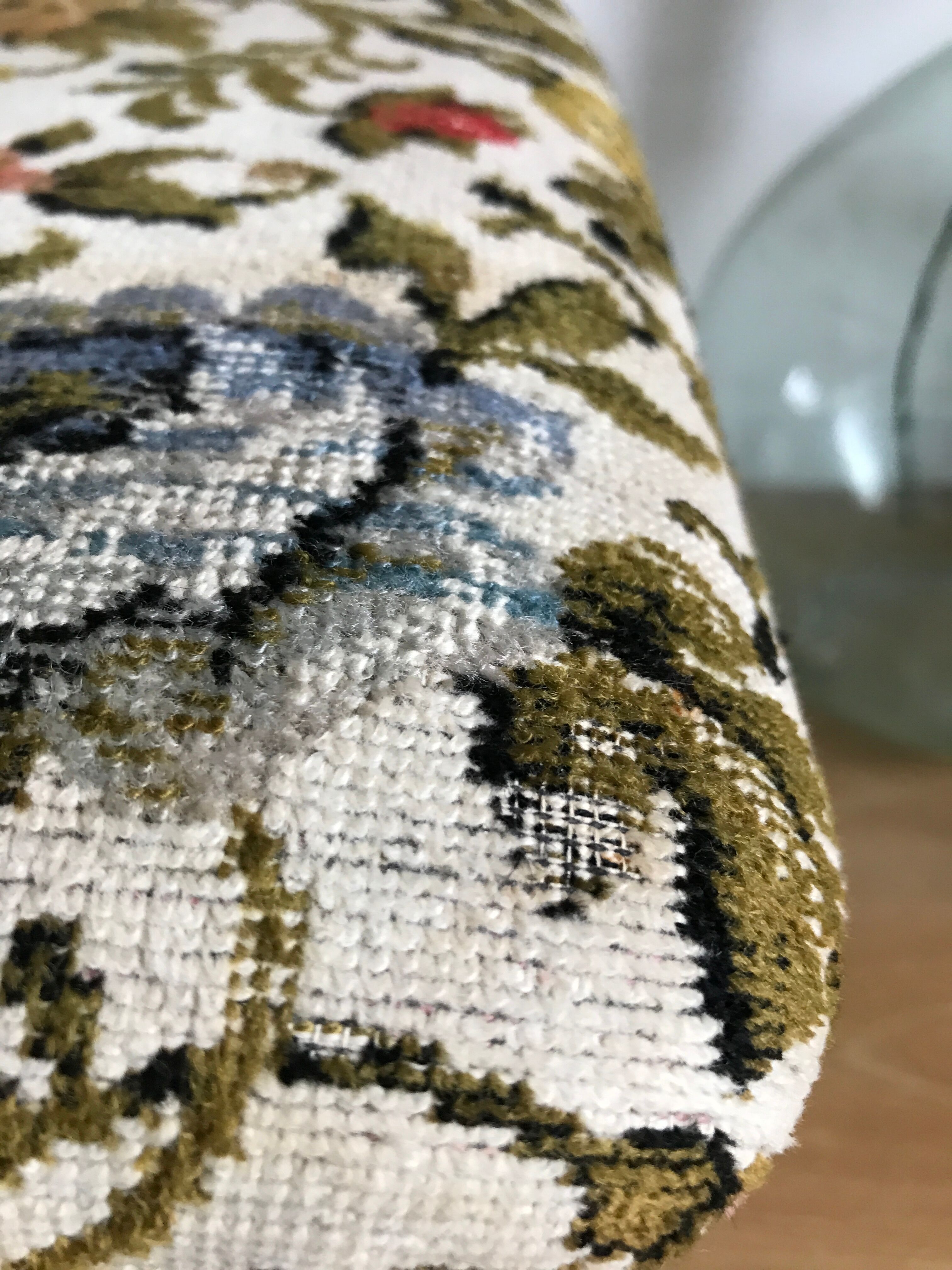 Chaise pliante vintage lafuma chantazur au tissu brodé fleuri