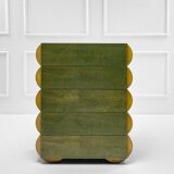 Cassettiera architettonica postmoderna in natural wood and wood tinto all'anilina, anni '80