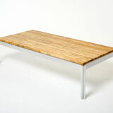 Table basse chrome aluminium travertin jaune George Ciancimino 1975