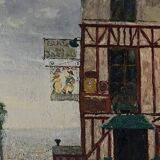 Oil painting on canvas 'Parisian street' CH Chanoy 1953 School of Paris