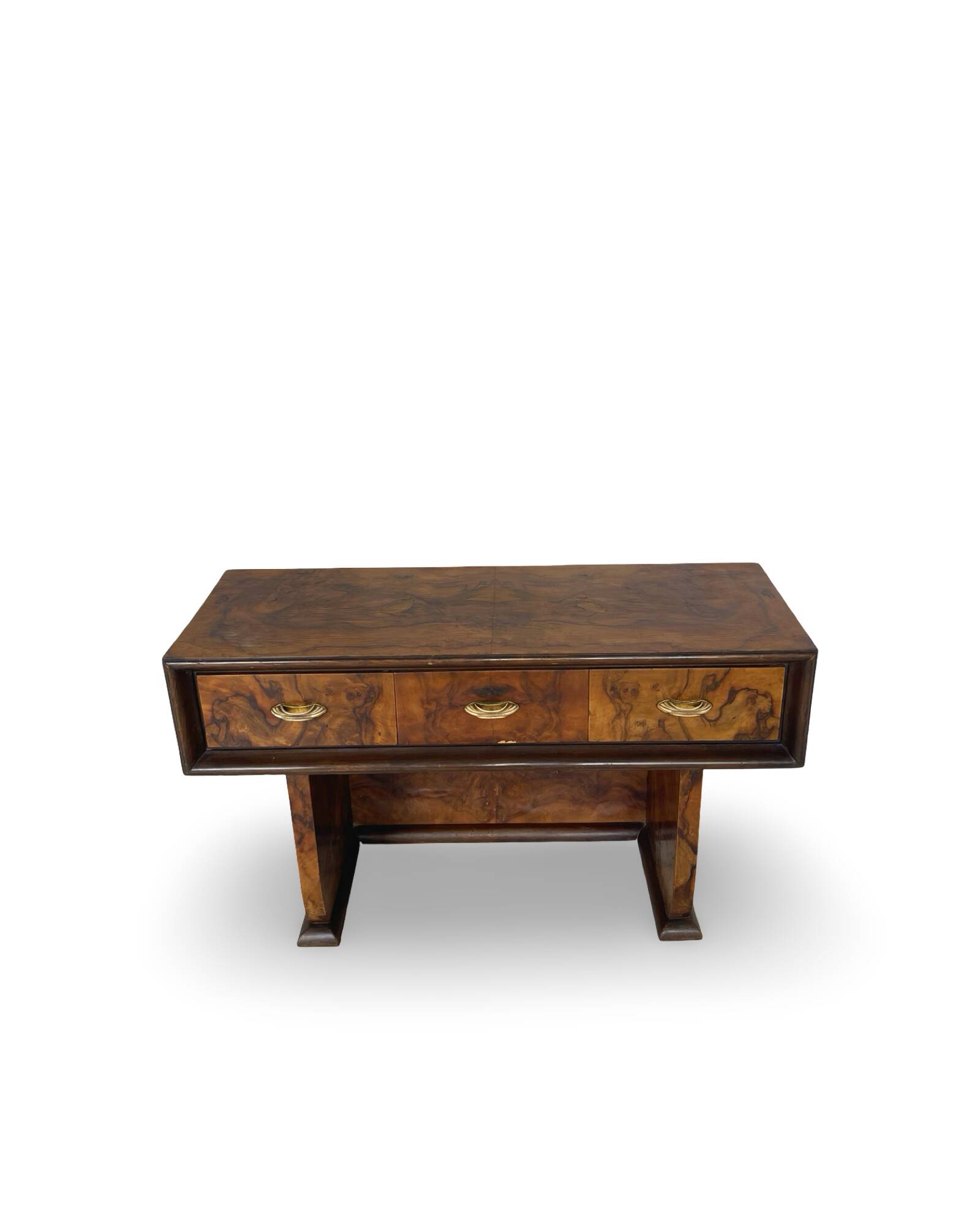 Italian burl walnut art deco console table, 1930s.
