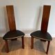 Pair of High Back Chairs, Exotic Wood & Black Leather, Scandinavian, varnished