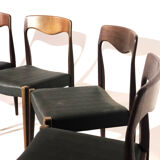 Suite of 4 chairs in teak and skai