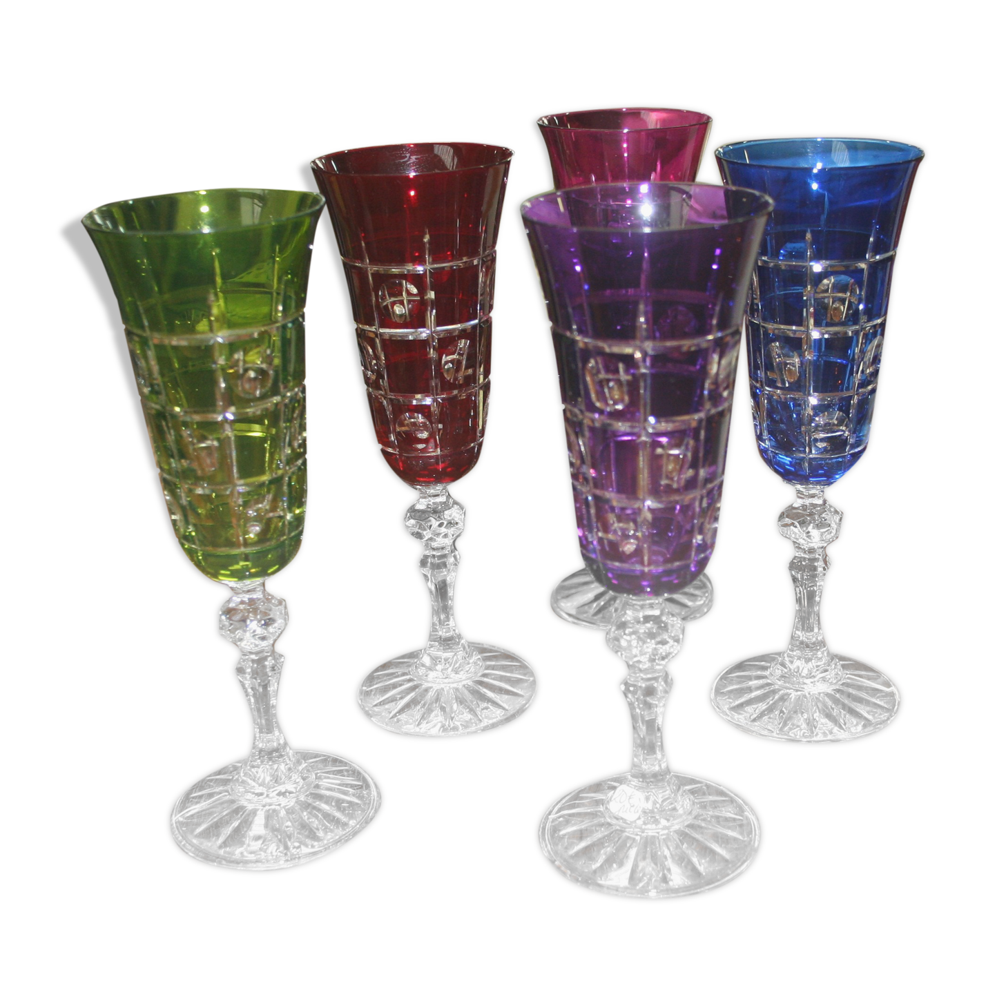 6 colored crystal flutes