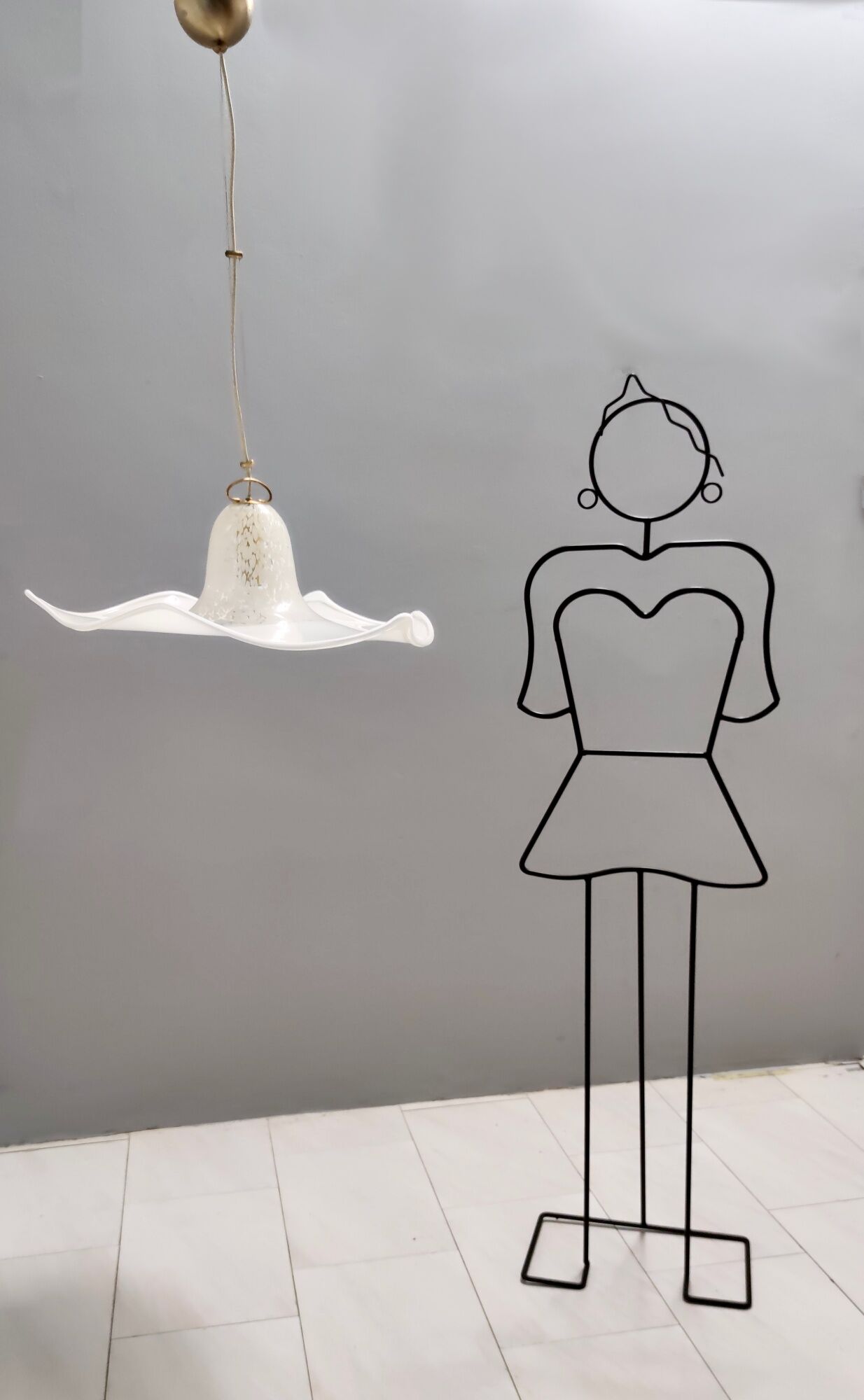 Postmodern white murano glass pendant marked la murrina, italy 1980s