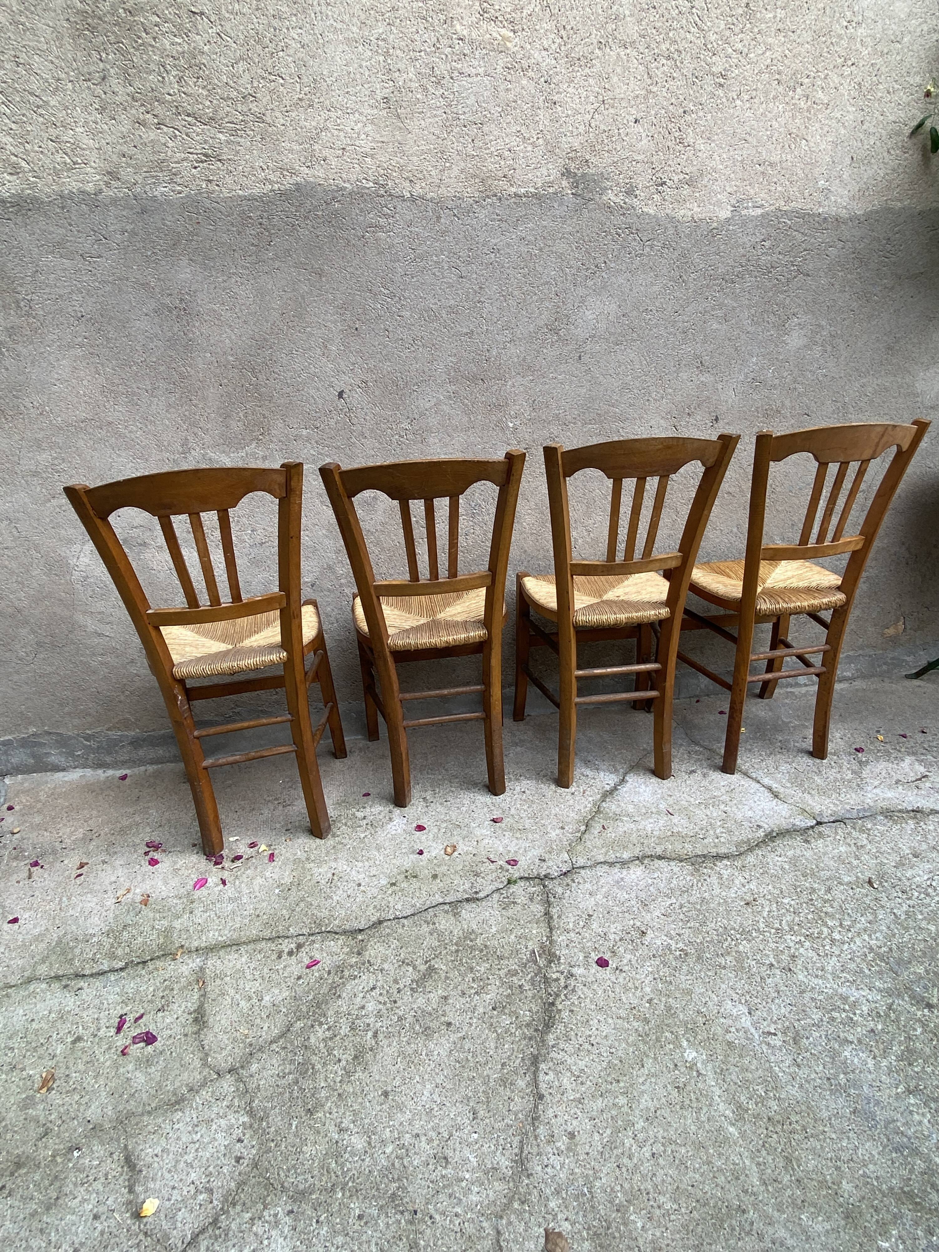 Lot de 4 chaises bois paillees