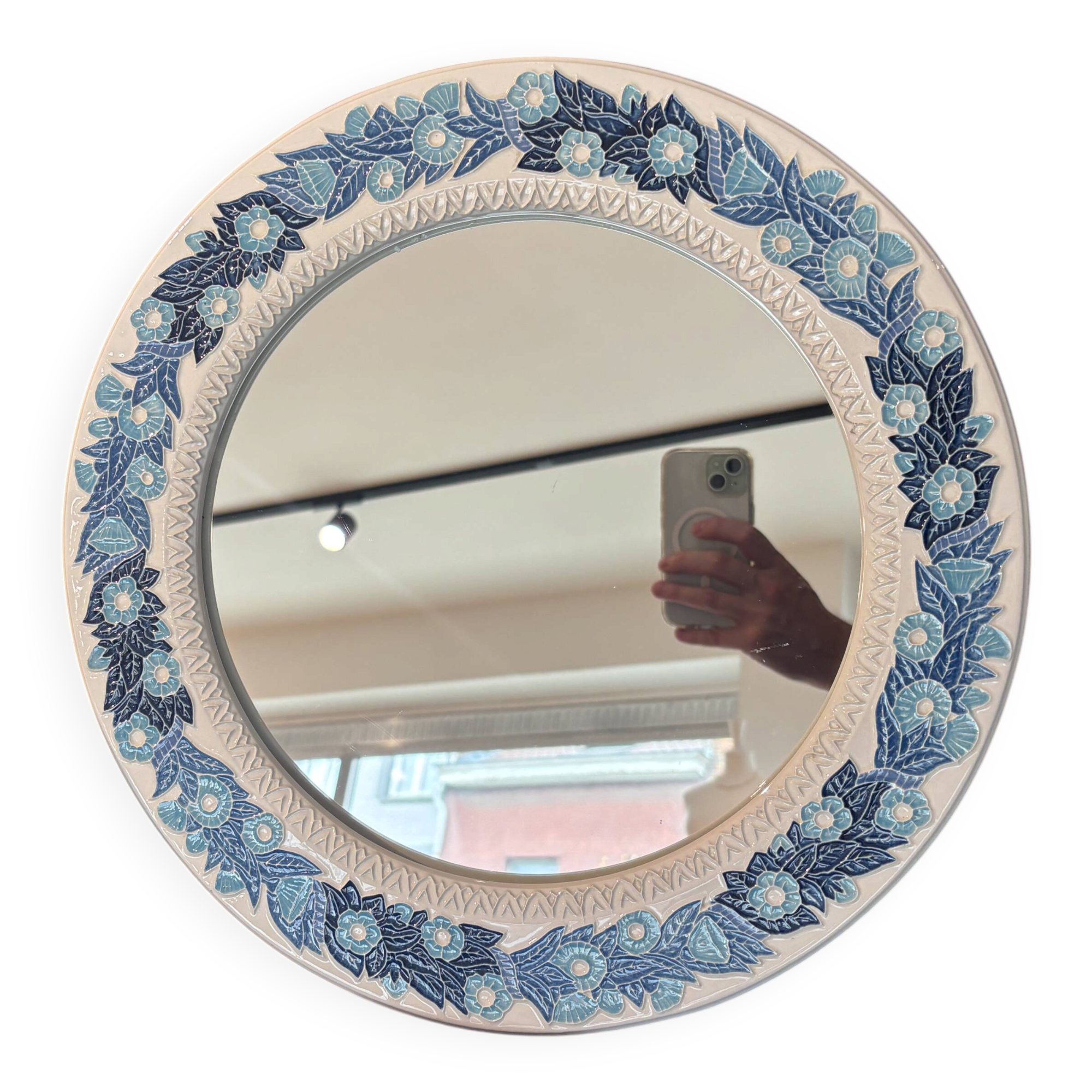 Handmade floral ceramic mirror