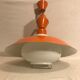Hanging lamp old glass opal white, support & globe metal orange 70s vintage