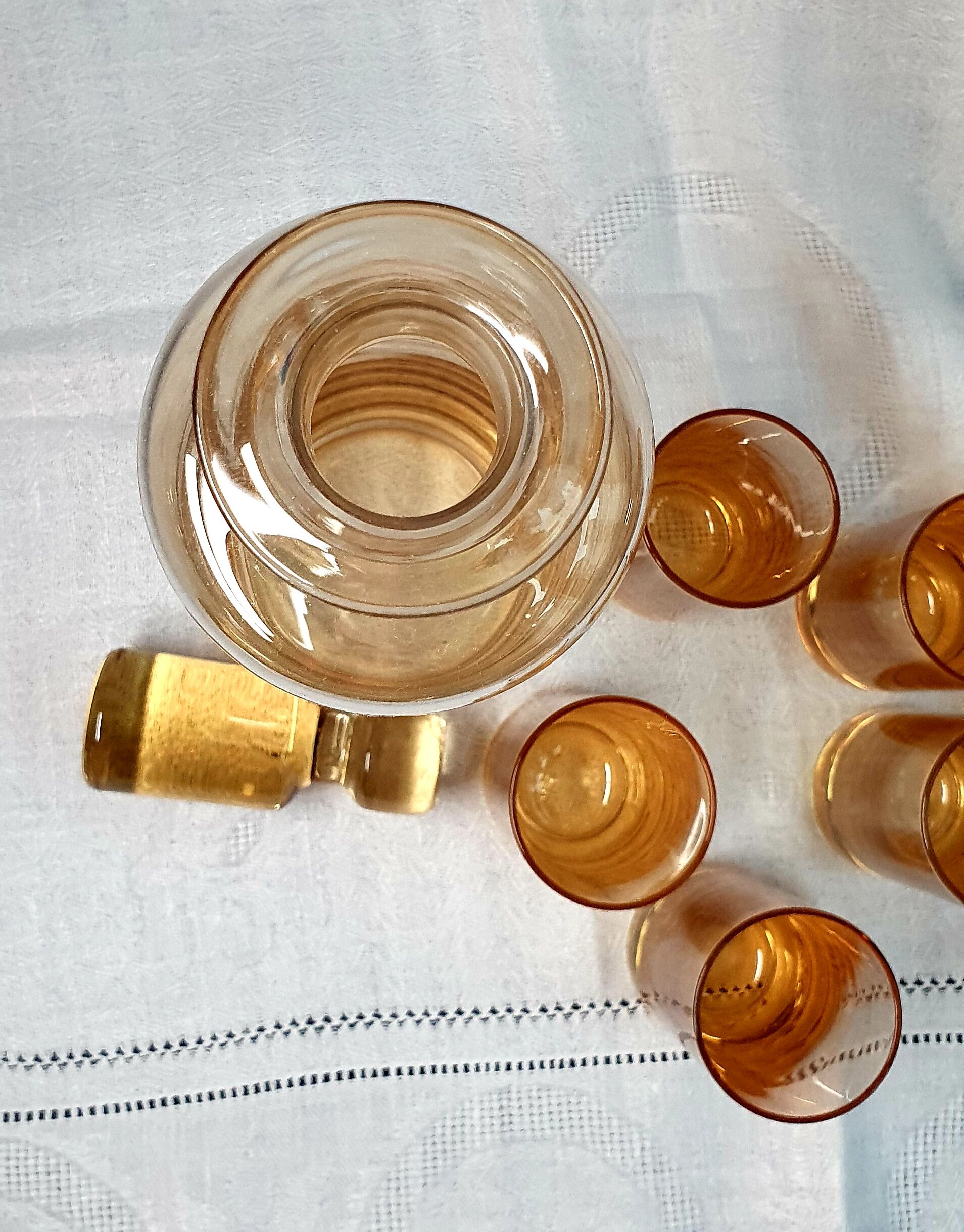 Portieux crystal decanter and its 5 glasses