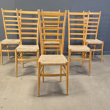 Ensemble de 6 chaises en bois de hêtre à dossier échelle italiennes, années 1970.