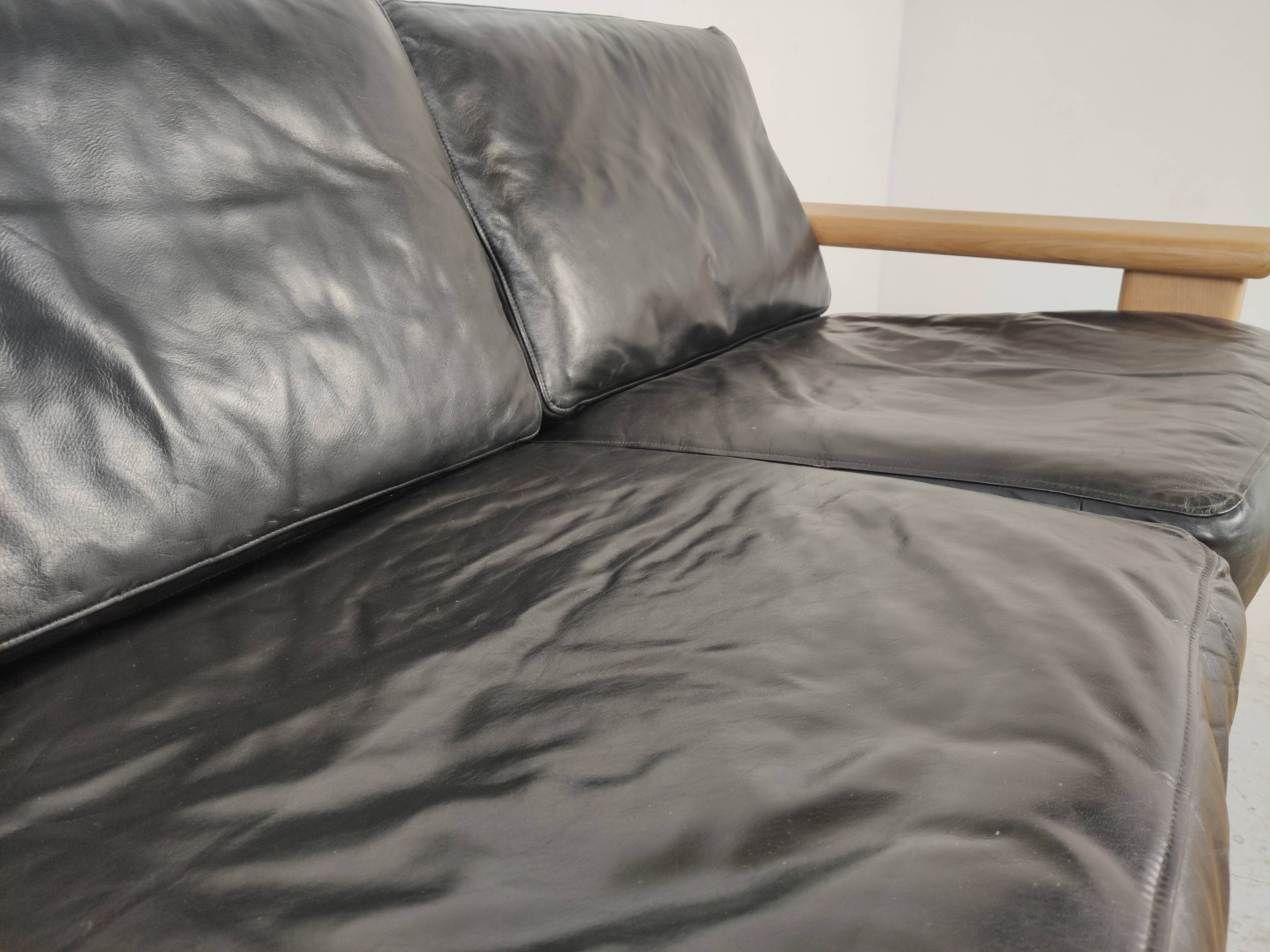 Walter Knoll leather sofa in leather and light oak, 1980