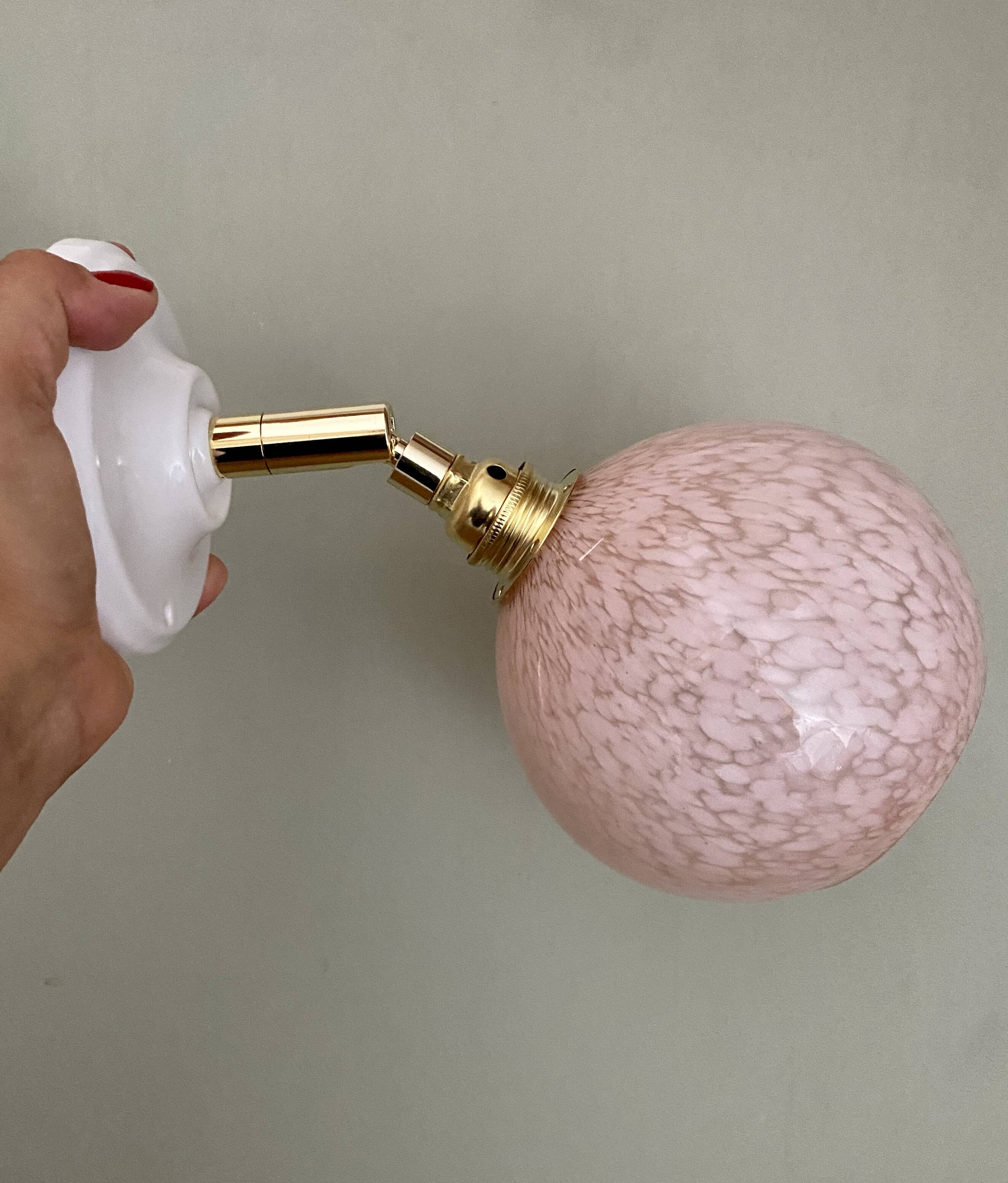 Vintage pink Clichy glass globe wall light